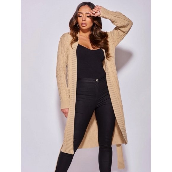 Knitted Long Sleeve Belted Long Midi Cardigan Sweater Duster - Picture 8 of 14